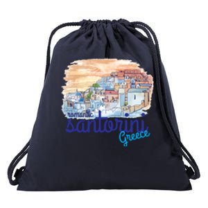 Romantic Santorini Greece Drawstring Bag