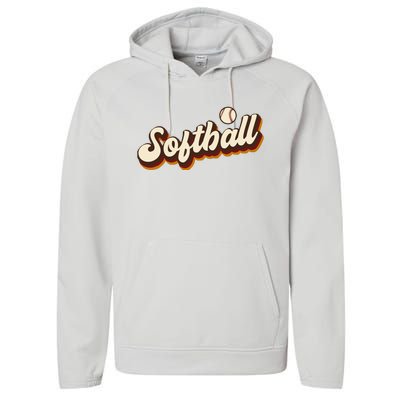 Retro Softball Graphic Softball Performance Fleece Hoodie