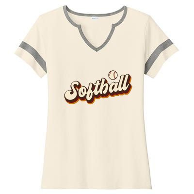 Retro Softball Graphic Softball Ladies Halftime Notch Neck Tee