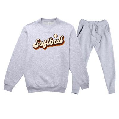 Retro Softball Graphic Softball Premium Crewneck Sweatsuit Set