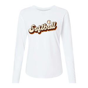 Retro Softball Graphic Softball Womens Cotton Relaxed Long Sleeve T-Shirt