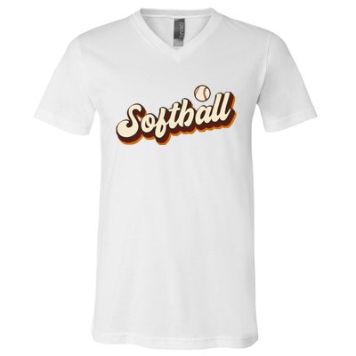 Retro Softball Graphic Softball V-Neck T-Shirt