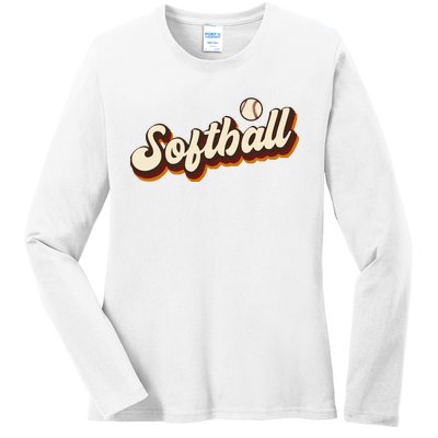 Retro Softball Graphic Softball Ladies Long Sleeve Shirt