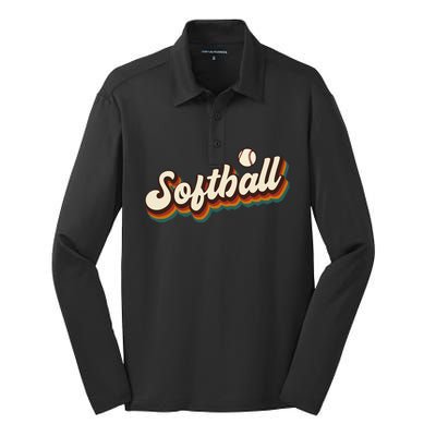 Retro Softball Graphic Softball Silk Touch Performance Long Sleeve Polo