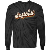 Retro Softball Graphic Softball Tie-Dye Long Sleeve Shirt