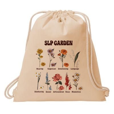 Retro Slp Garden Wildflowers Speech Language Pathologist Drawstring Bag