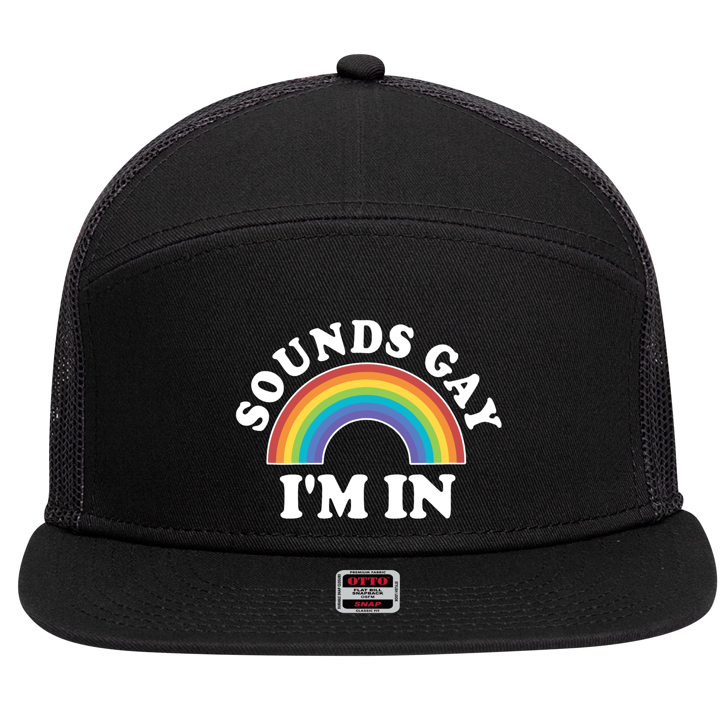 Rainbow Sounds Gay I'm In Gay Pride LGBT 7 Panel Mesh Trucker Snapback Hat
