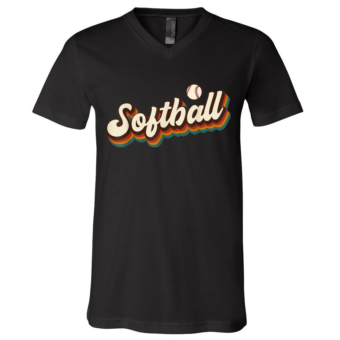 Retro Softball Graphic Softball V-Neck T-Shirt