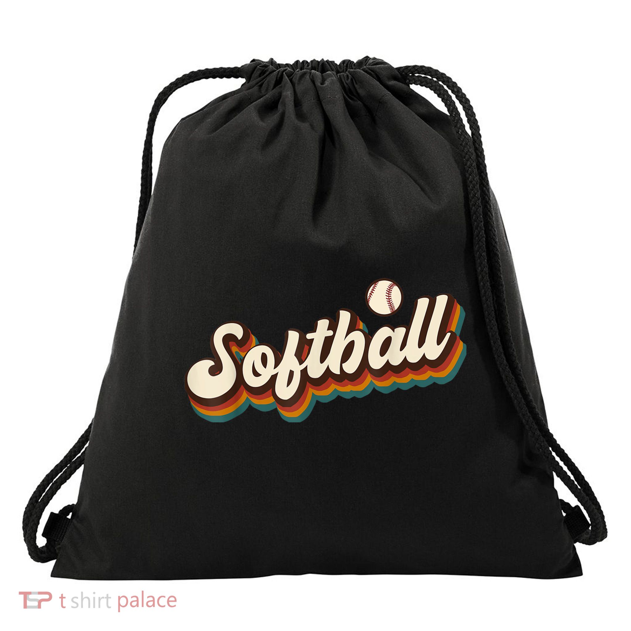 Retro Softball Graphic Softball Drawstring Bag