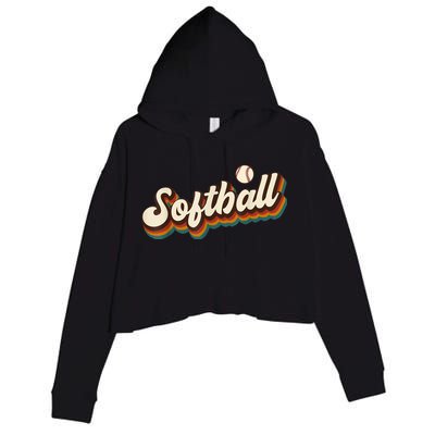 Retro Softball Graphic Softball Crop Fleece Hoodie