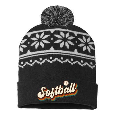 Retro Softball Graphic Softball USA-Made Snowflake Beanie