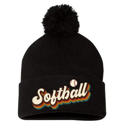 Retro Softball Graphic Softball Pom Pom 12in Knit Beanie