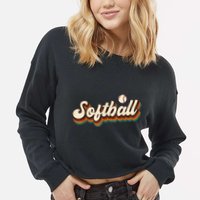 Retro Softball Graphic Softball Cropped Pullover Crew