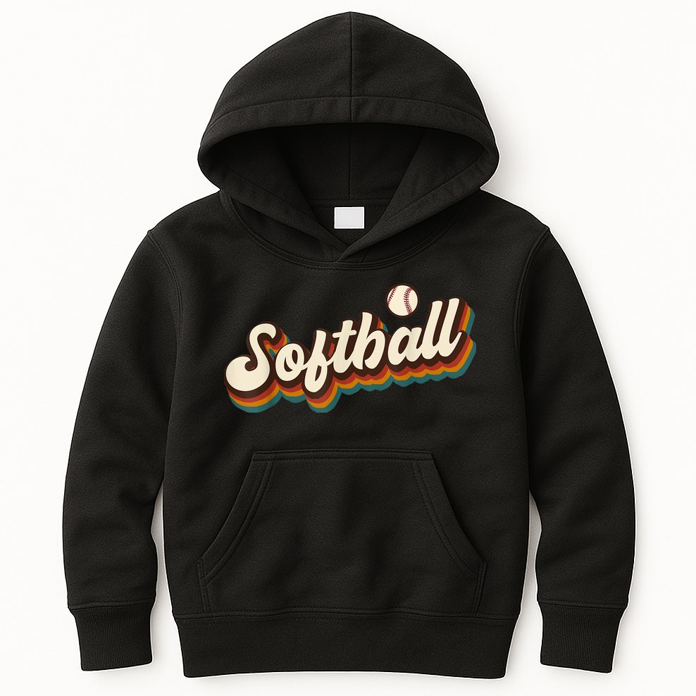 Retro Softball Graphic Softball Kids Hoodie