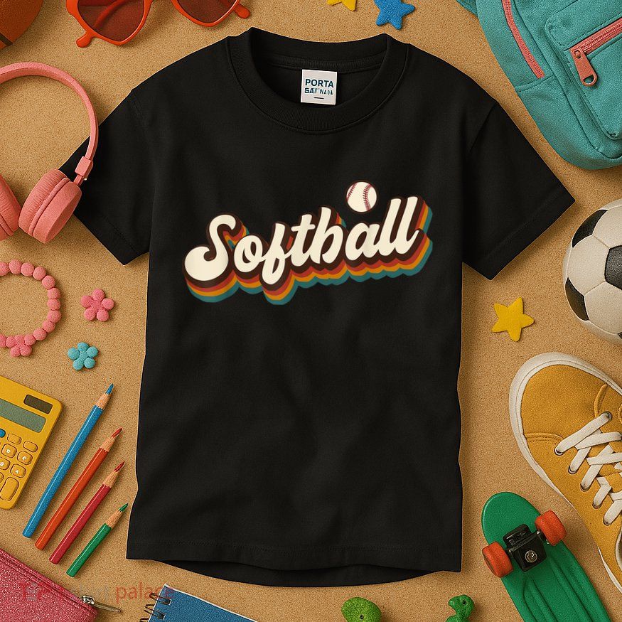 Retro Softball Graphic Softball Kids T-Shirt