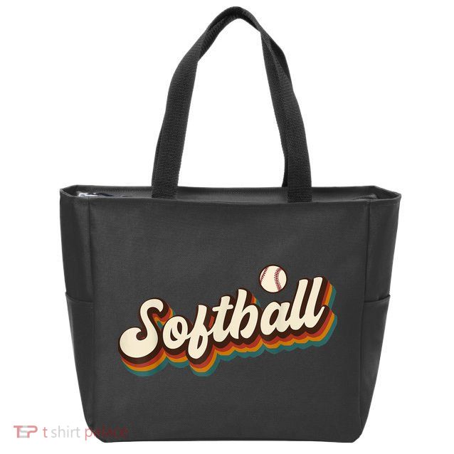 Retro Softball Graphic Softball Zip Tote Bag
