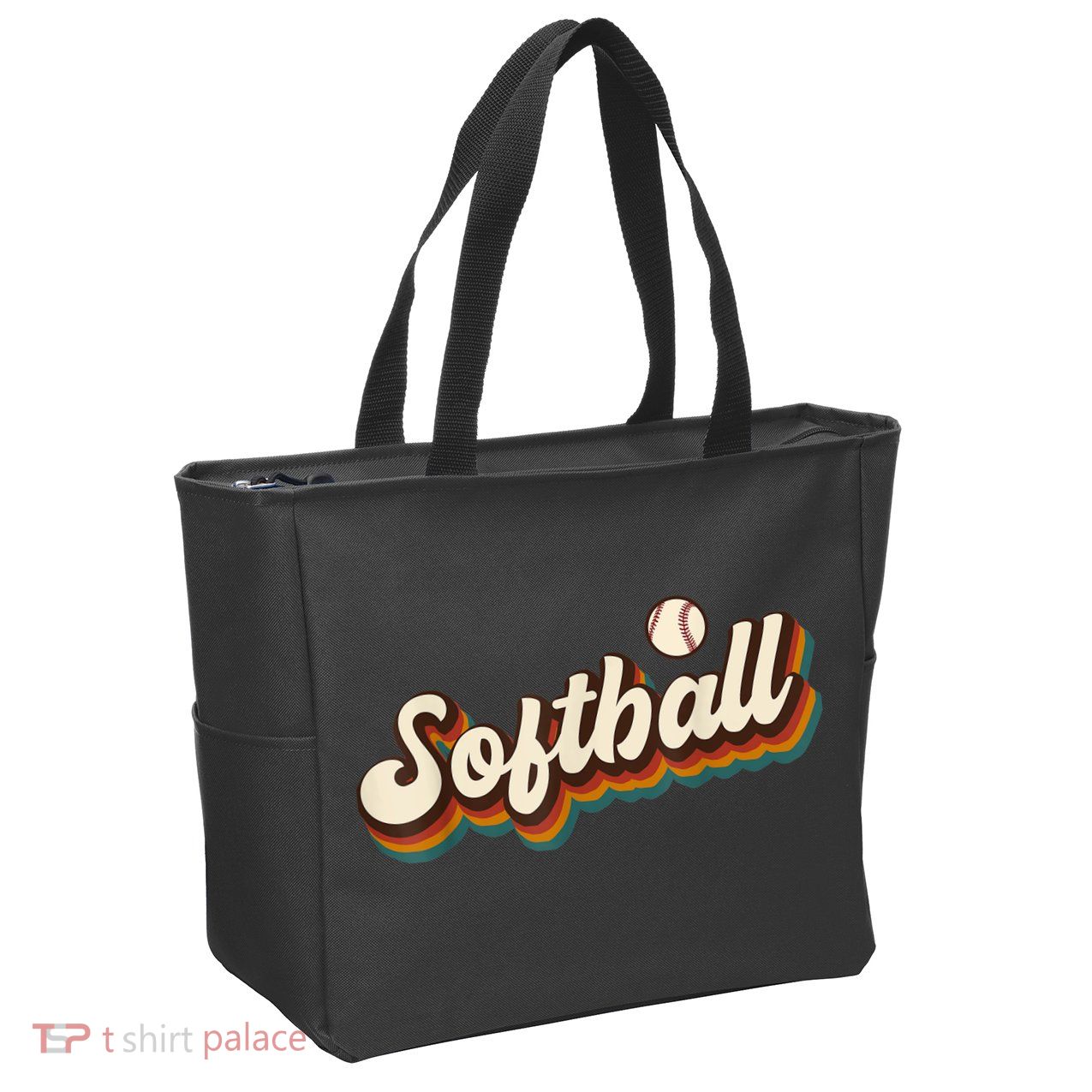 Retro Softball Graphic Softball Zip Tote Bag