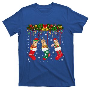 Reindeer Santa Goldendoodle In Xmas Socks Xmas Light Gift T-Shirt