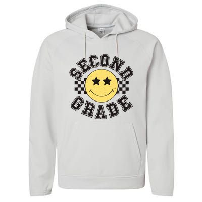 Retro Second Grade Smile Face Back To School Teacher Student Performance Fleece Hoodie