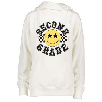 Retro Second Grade Smile Face Back To School Teacher Student Womens Funnel Neck Pullover Hood