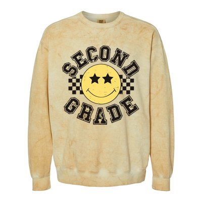 Retro Second Grade Smile Face Back To School Teacher Student Colorblast Crewneck Sweatshirt