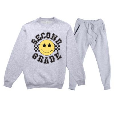 Retro Second Grade Smile Face Back To School Teacher Student Premium Crewneck Sweatsuit Set