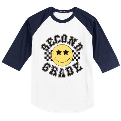 Retro Second Grade Smile Face Back To School Teacher Student Baseball Sleeve Shirt