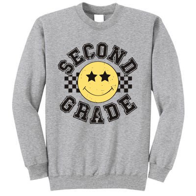 Retro Second Grade Smile Face Back To School Teacher Student Tall Sweatshirt