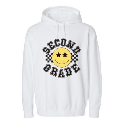 Retro Second Grade Smile Face Back To School Teacher Student Garment-Dyed Fleece Hoodie