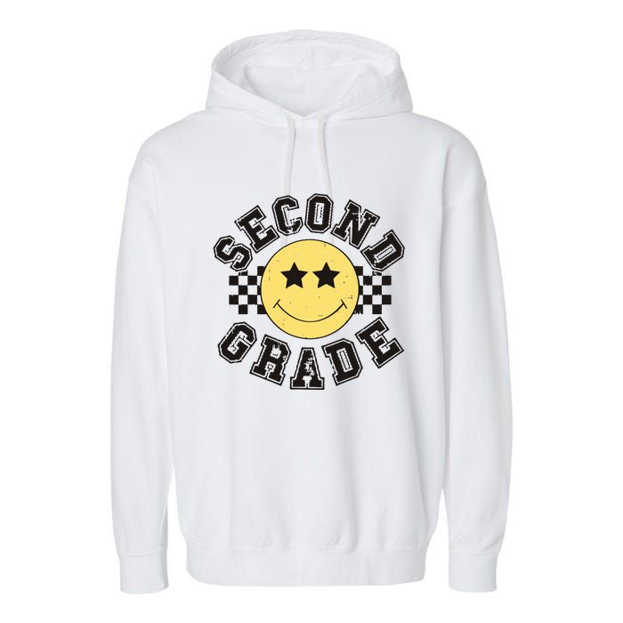 Retro Second Grade Smile Face Back To School Teacher Student Garment-Dyed Fleece Hoodie