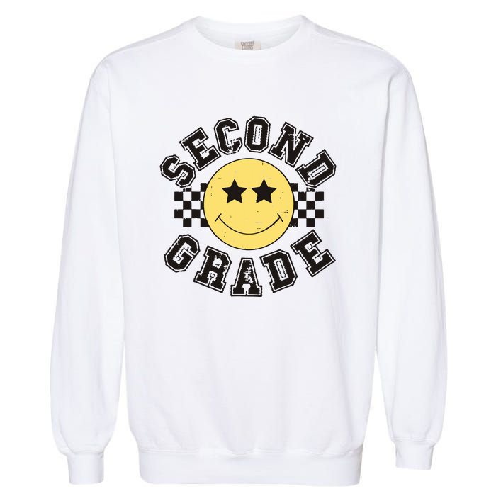 Retro Second Grade Smile Face Back To School Teacher Student Garment-Dyed Sweatshirt