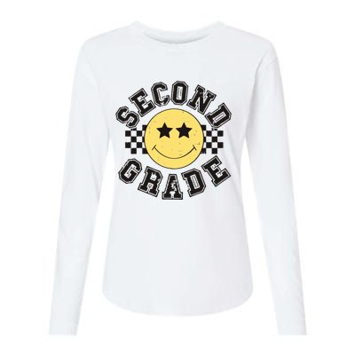 Retro Second Grade Smile Face Back To School Teacher Student Womens Cotton Relaxed Long Sleeve T-Shirt