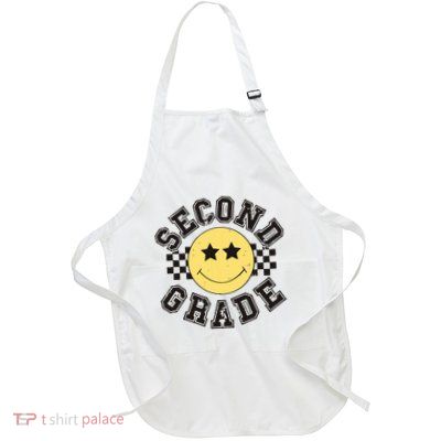Retro Second Grade Smile Face Back To School Teacher Student Full-Length Apron With Pockets