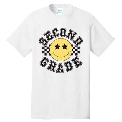 Retro Second Grade Smile Face Back To School Teacher Student Tall T-Shirt