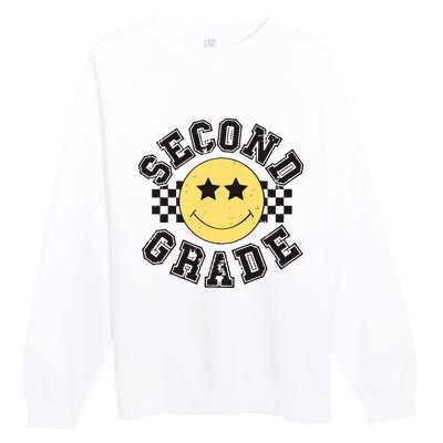 Retro Second Grade Smile Face Back To School Teacher Student Premium Crewneck Sweatshirt