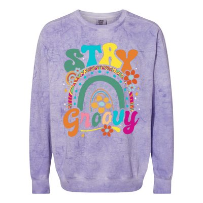 Retro Stay Groovy Cute Floral Rainbow Vintage Hippie 70's Colorblast Crewneck Sweatshirt