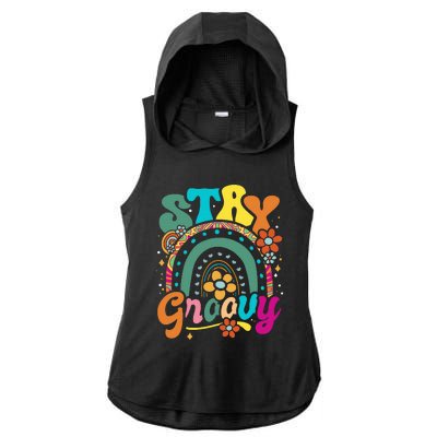 Retro Stay Groovy Cute Floral Rainbow Vintage Hippie 70's Ladies PosiCharge Tri-Blend Wicking Draft Hoodie Tank