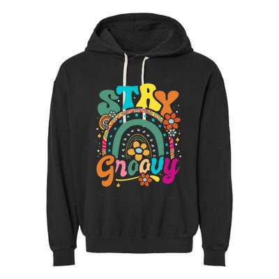 Retro Stay Groovy Cute Floral Rainbow Vintage Hippie 70's Garment-Dyed Fleece Hoodie