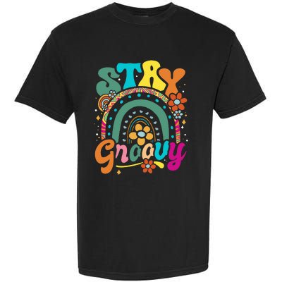 Retro Stay Groovy Cute Floral Rainbow Vintage Hippie 70's Garment-Dyed Heavyweight T-Shirt