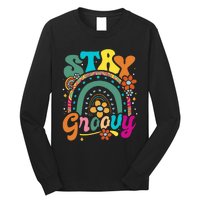 Retro Stay Groovy Cute Floral Rainbow Vintage Hippie 70's Long Sleeve Shirt