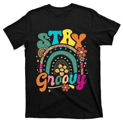 Retro Stay Groovy Cute Floral Rainbow Vintage Hippie 70's T-Shirt