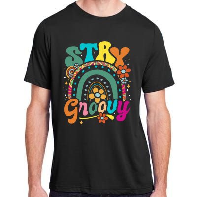 Retro Stay Groovy Cute Floral Rainbow Vintage Hippie 70's Adult ChromaSoft Performance T-Shirt