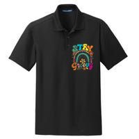 Retro Stay Groovy Cute Floral Rainbow Vintage Hippie 70's Dry Zone Grid Polo