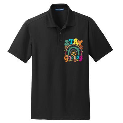 Retro Stay Groovy Cute Floral Rainbow Vintage Hippie 70's Dry Zone Grid Polo