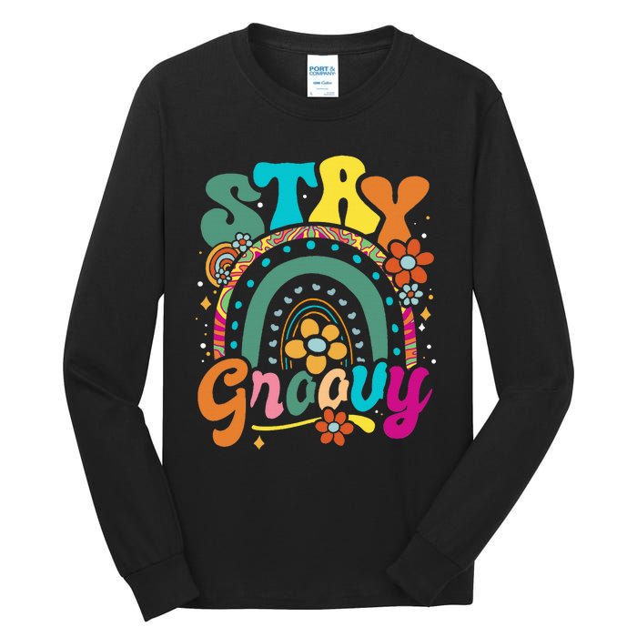 Retro Stay Groovy Cute Floral Rainbow Vintage Hippie 70's Tall Long Sleeve T-Shirt