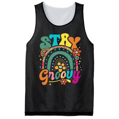 Retro Stay Groovy Cute Floral Rainbow Vintage Hippie 70's Mesh Reversible Basketball Jersey Tank