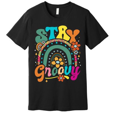 Retro Stay Groovy Cute Floral Rainbow Vintage Hippie 70's Premium T-Shirt