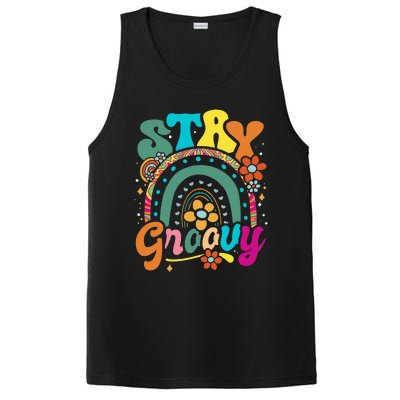 Retro Stay Groovy Cute Floral Rainbow Vintage Hippie 70's PosiCharge Competitor Tank