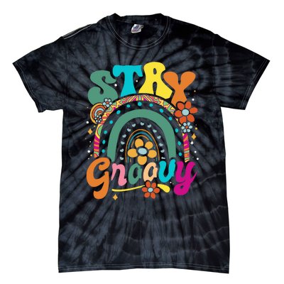 Retro Stay Groovy Cute Floral Rainbow Vintage Hippie 70's Tie-Dye T-Shirt