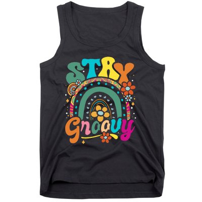 Retro Stay Groovy Cute Floral Rainbow Vintage Hippie 70's Tank Top